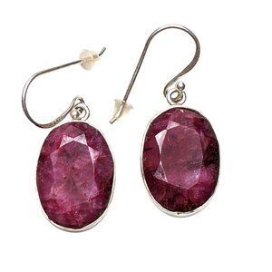 Faceted Ruby Earrings Sterling Silver 925 Large Natural Gemstones 9.3 Grams 20mm